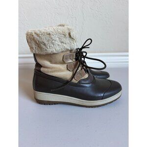 SPERRY Women's 6.5 Pacific Alpine Faux Fur Waterproof Cord Lace Up Duck Boots Br